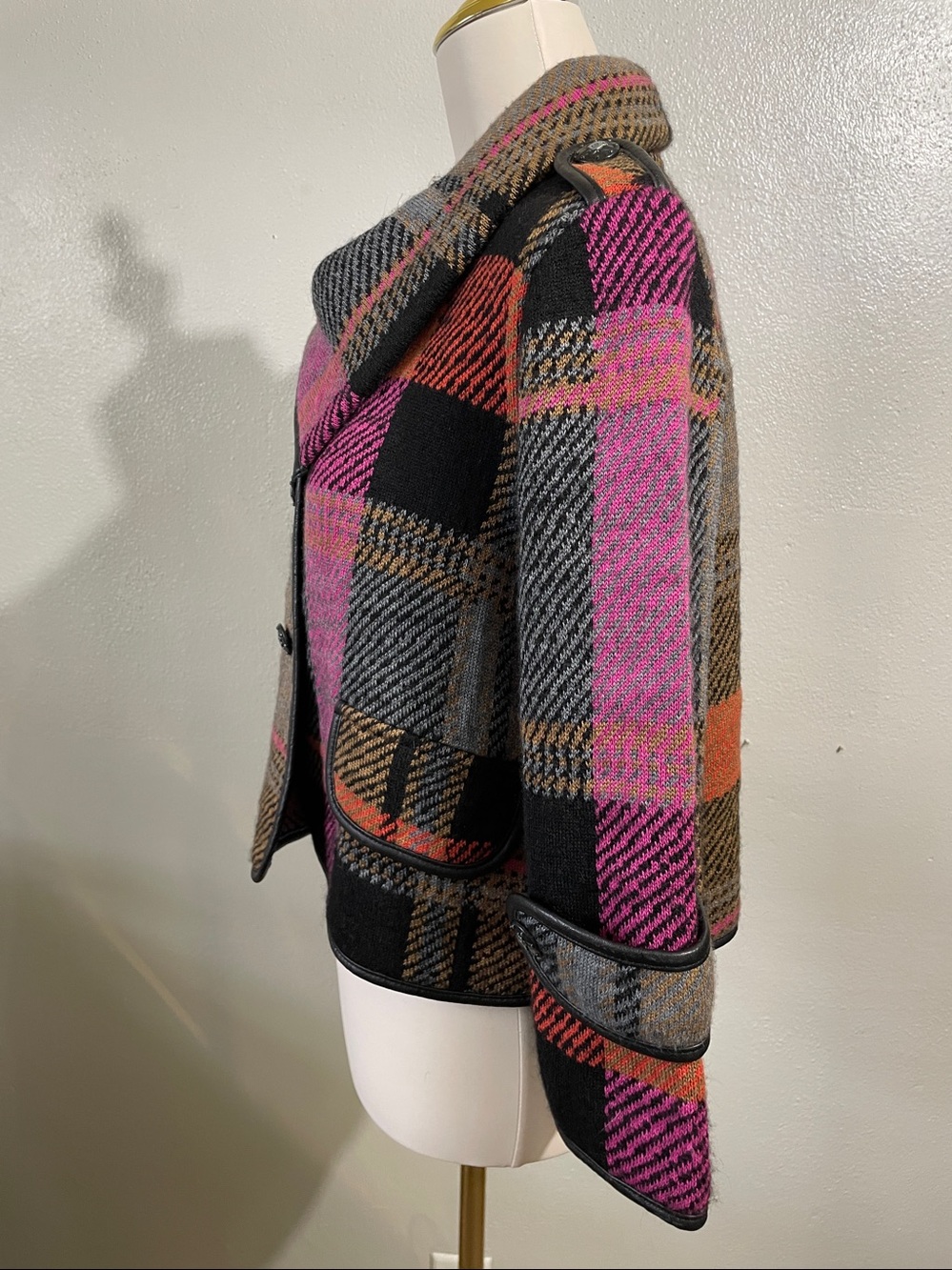 Aldomartins Knit Jacket Cropped Plaid Wool Cashmere Button Textured Sz 4 Artwear - Picture 4 of 11
